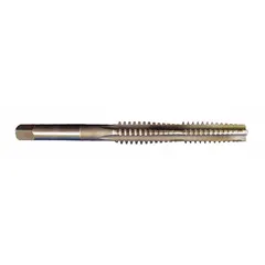High-speed steel left-hand Acme tap for cutting internal ACME threads in nuts or through holes. Features a 2G tolerance class, 4-flute design, and plug chamfer. Used for lead screws, jacks, and linear actuators in industrial machinery.