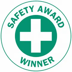 2-inch diameter, non-reflective, English-language circle label. Supplied in a standard 4-pack. Designed for application on hard hats to recognize safety achievements in industrial environments.