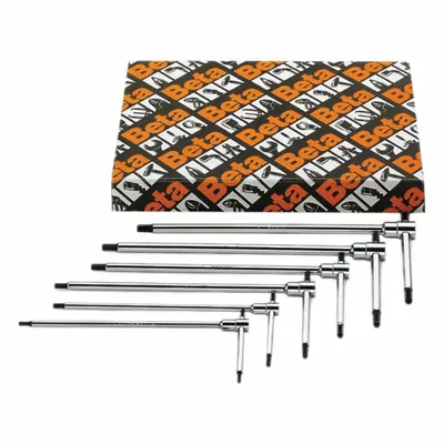 BETA Hex Key Set: 6 - 10 Pieces, T, Fractional, Std End, Long, 6 Pieces, Box - Stainless Steel Hex Key Sets
