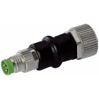 This adapter connects an M8 3-pole male to an M12 3-pole female with A-coding and straight orientation. The zinc die-cast housing provides IP67 protection for use in dusty or wet environments. Rated at 4 A and 50V AC/60V DC, it is suitable for signal or power transmission in industrial automation and sensor networks