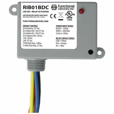 RIB RIB01BDC Enclosed Pre-Wired Relay, 20 A, SPDT, 0.50 in NPT - General Purpose Power Relays