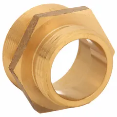 This brass rigid adapter connects fire hoses to hydrants or standpipes, transitioning between NPT (National Pipe Thread) and NH (National Hose) threads. It features a straight configuration with a hex body for wrench tightening. Compatible pipe sizes: 3 in x 2-1/2 in.