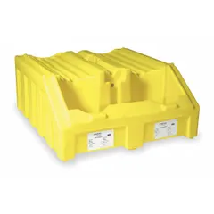 Polyethylene rack base for two drums or containers. Supports 3,000 lb load with 102 gal spill capacity for secondary containment during dispensing operations.