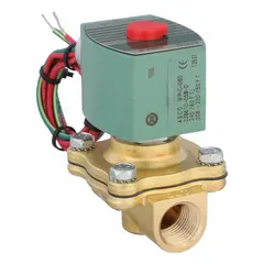 This 2-way, 2-position normally closed solenoid valve from REDHAT features a 1/2 in pipe size and operates on 220V AC. The watertight coil enclosure makes it suitable for use in wet or outdoor environments. It is commonly used for on/off control of liquids or gases in industrial piping systems.