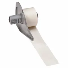 Vinyl wraparound label for permanent identification of wires from 6 AWG to 0 AWG. White matte finish with 1 in print area. Compatible with BMP71 printer series and requires M7-R4300 ribbon. Used for marking wires in control panels, electrical cabinets, and cable identification applications.
