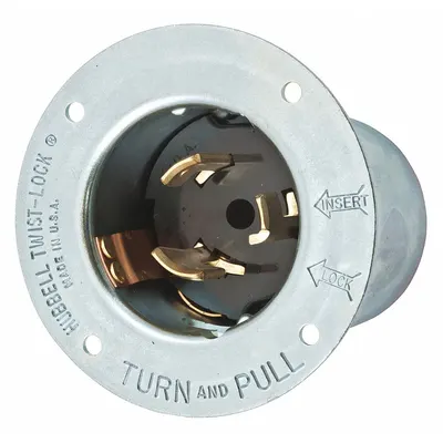 HUBBELL Locking Inlet: Non-NEMA, Silver, 480V AC, 50 A, 2 Pole - General Purpose Inlets