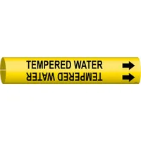 Pipe Marker: Tempered Water, Yellow, Black, Fits 2 1/2 to 3 7/8 in Pipe O.D., 1 Pipe Markers (MPN 4140-C)