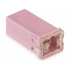 Pink female cartridge fuse rated 30 A at 32 V DC. Time-delay characteristic for circuits with temporary current surges. Part of the JCAS series, equivalent to FMX series. Used in automotive applications where slow-blow protection is required.