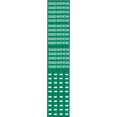 BRADY Pipe Marker: Deionized Water Return, Green, White, Fits 3/4 in and Smaller Pipe O.D. - Deionized Water Return Adhesive Pipe Markers
