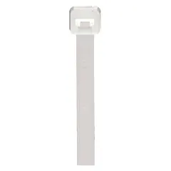 Natural nylon cable ties for bundling and organizing wires and cables indoors. Each tie has a 15-inch length, 0.19-inch width, and a 4-inch maximum bundle diameter. Sold in packs of 100. Not rated for outdoor use.