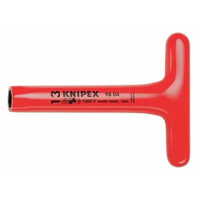 KNIPEX Hollow Round Shank Nut Driver: T-Handle, Metric, Without Magnetized Tip - Insulated Nut Drivers