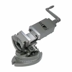 This WILTON 3-axis tilting milling machine vise features a 4-inch jaw face width, 4-inch maximum jaw opening, and 1.5-inch throat depth. It is designed for secure clamping and angular positioning of workpieces in multi-angle milling, drilling, and grinding operations, facilitating complex setups without repositioning the part.