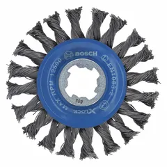 This heavy-cleaning brush is designed for flat carbon steel surfaces, featuring a steel cable twist fill for aggressive brushing action. With a 4 1/2" diameter, 1/2" width, and X-Lock mount, it is suited for removing rust, scale, and weld splatter in metal fabrication and repair applications.