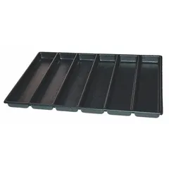 This divider organizes a 2-inch drawer into six compartments for sorting small parts. It is designed to fit Kennedy brand tool chests, commonly used in workshops and maintenance settings for storing fasteners, bits, and fittings.