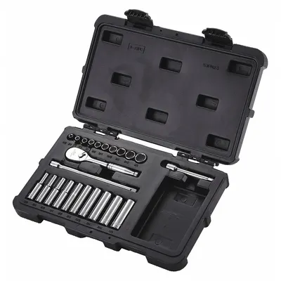 WESTWARD Socket Wrench Set: 1/4 in Drive, 23 Piece, 12-Point, SAE - SAE Socket Sets with Drive Tools