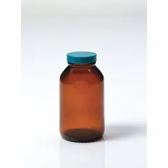 Safety Coated Wide Mouth Round Glass Lab Bottle, Amber, 53-400, 500 mL, 81 mm Body Dia, Pack of 12