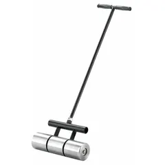 This steel linoleum roller is designed for pressing and smoothing linoleum or sheet vinyl flooring into adhesive, ensuring a flat, bubble-free installation. It features a 44-inch extended length maximum and includes a transport wheel for easy mobility across the job site.