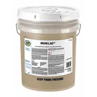 A dry lubricant film from the Iron Clad series, supplied in a 5 gal container. It provides a maximum operating temperature of 550°F, with medium outdoor and long indoor life expectancy. Used to protect metal surfaces from rust and corrosion in industrial environments, suitable for machinery, tools, and equipment exposed to moisture or harsh conditions