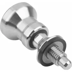 This locking hygienic pull-knob indexing plunger features a 316L stainless steel body and is designed for use with USIT washers. It provides precise positioning and locking of machine components such as fixtures, jigs, and adjustable stops in washdown or hygienic environments. The M12 thread and nose force range of 40 N to 62 N ensure reliable indexing.