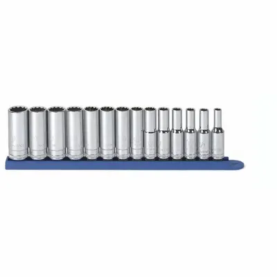 GEARWRENCH 14-Piece 3/8 in Drive Metric Deep Socket Set, 12-Point, 6-19 mm - Metric Socket Sets with Drive Tools