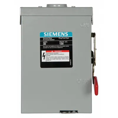 Siemens Safety Switch: Fusible, 30 A, Single Phase, 120V AC, Galvanized Steel - Fusible Safety Switches