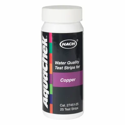 HACH Chemical Test Strips: Copper, 0 to 3 ppm Copper, Test Strips, 25 Tests - Single-Parameter Test Strips