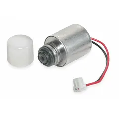 This metal solenoid assembly is a replacement part for automatic flush valves in toilets and urinals. It is compatible with the SLOAN Solis® series and controls water flow in commercial restroom fixtures.