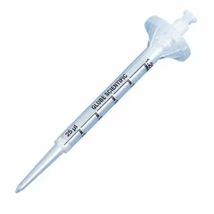 Sterile, single-use pipette tip made of clear polypropylene for repeat volume pipettors. 125 µL capacity, no filter, bulk bag of 100. Not autoclavable. Suitable for liquid handling in laboratory applications such as reagent dispensing and sample preparation.