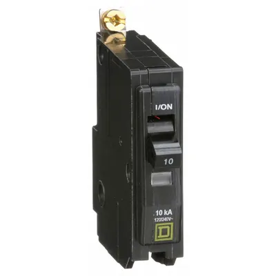 SQUARE D Miniature Circuit Breaker: 10 A, 120/240V AC, Single Phase, 10kA at 120/240V AC - QOB Series, Bolt-On Square D Miniature Circuit Breakers