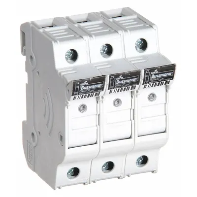 BUSSMANN Fuse Block: Finger-Safe, 3 Pole, 600 V AC, DIN Rail Mounting - UL Class CC Fuse Blocks