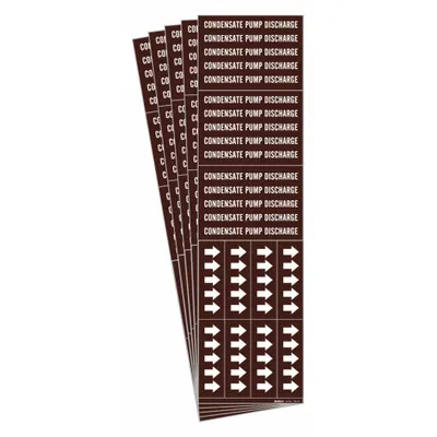 BRADY Pipe Marker: Condensate Pump Discharge, Brown, White, Fits 3/4 in and Smaller Pipe O.D. - Condensate Pump Discharge Adhesive Pipe Markers