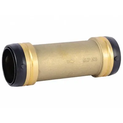 SHARKBITE Push-Fit Coupling Fitting: Straight, 2 in Pipe x 2 in Pipe Size, Brass - Standard Brass Push-to-Connect Tube Fittings