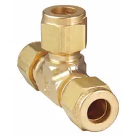 PARKER Compression Tee Fitting: 3/8 in OD x 3/8 in OD x 3/8 in OD Size, Brass, 9/16"-20 Thread Size (MPN 6-6-6 JBZ-B)