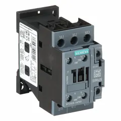 Non-reversing IEC contactor with three poles and three normally open contacts. Rated 12 A with a 240V AC coil. No integrated surge suppression. Used for switching electrical loads in motor control and automation applications such as conveyors, pumps, compressors, and HVAC systems.