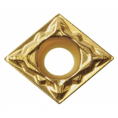 Diamond indexable turning insert for precision machining of non-ferrous materials, composites, and plastics. Used in turning, boring, and profiling operations to achieve high surface finish and extended tool life.