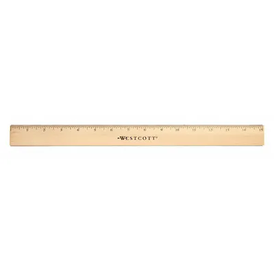 WESTCOTT Ruler: 05225, 15 in, 0.11 in Thick, 1/16 in, Clear, Black, Rigid - Wood Rulers