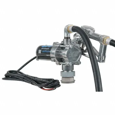 GPI Electric Drum Pump: 12 V DC, 1/10 hp HP, 8 gpm Max. Flow Rate, Pump with Hose & Nozzle - Bung-Mount DC-Powered Fuel Transfer Pumps