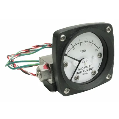 MIDWEST INSTRUMENT Differential Pressure Gauge & Switch: Back, 1/4 in NPT Female, 120 - Medium & High Operating Pressure Differential Gauges with Switch