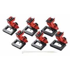 Clamp-on lockout for oversized circuit breakers rated 480/600V AC. Includes a cable tie slot for use with standard nylon cable ties. Sold in a 6-pack. Used to secure circuit breakers in the off position during maintenance to prevent accidental re-energization.