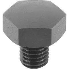 This positioning foot features a convex face and external M10 thread for adjustable support in jigs, fixtures, and workholding setups. The steel construction with black oxide finish provides moderate corrosion resistance. Its convex design compensates for slight angular misalignment, ensuring even load distribution on uneven surfaces.