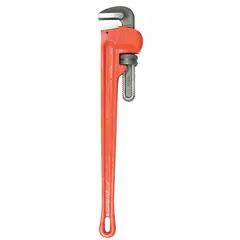 Straight pipe wrench with serrated jaws and I-Beam construction for gripping and turning threaded pipes and fittings. Overall length of 36 inches and jaw capacity of 5 inches. Suitable for plumbing, maintenance, and construction tasks requiring secure hold on pipes.