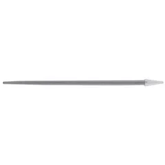 Cleanroom swab with a pointed, flexible foam tip thermally bonded to a polypropylene handle. Overall length 3 1/4 in, tip length 1/2 in, tip width 1/8 in, handle length 2 3/4 in. Used for precision cleaning in controlled environments to remove contaminants from tight spaces.
