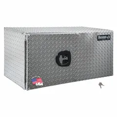 Double barn-door box with 24 in overall depth, keyed lock, and silver finish. Designed for underbody mounting on trucks to provide secure, organized storage of tools and equipment.