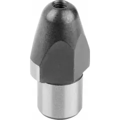 This shouldered steel locating pin features a flattened tapered head for precise alignment and positioning in jigs and fixtures. The 6 mm shank length suits applications requiring repeatable workpiece location during machining or assembly operations.