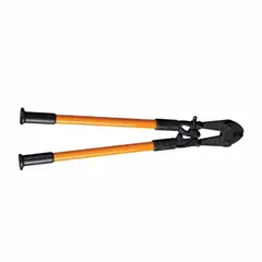 These heavy-duty bolt and chain cutters are designed for cutting soft and medium steel up to 1/2 inch maximum diameter. The red-finished tool features fiberglass handles for reduced weight and durability. Suitable for cutting bolts, chains, and rods in construction, metal fabrication, and maintenance applications.