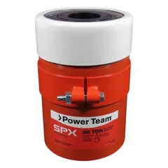 Hollow hydraulic ram with 60 ton nominal capacity, 3 in nominal stroke length, and 2.13 in center hole diameter with RH thread configuration. Designed for pulling, pressing, or lifting applications where a rod or cable must pass through the ram.