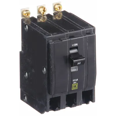 SQUARE D Miniature Circuit Breaker: 90 A, 120/240V AC, Three Phase, 10kA at 120/240V AC - QOB Series, Bolt-On Square D Miniature Circuit Breakers