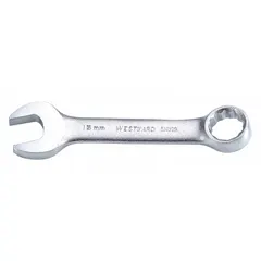 This 15 mm combination wrench features a satin finish and an offset design for improved knuckle clearance. The 12-point box end provides multiple engagement angles on hex fasteners, while the open end allows for quick positioning in confined spaces. Suitable for tightening or loosening metric fasteners in assembly and repair tasks.