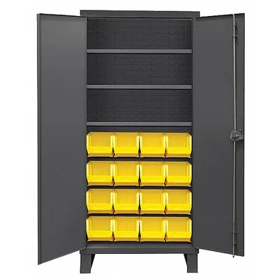 DURHAM MFG Bin Cabinet: 36 in x 24 in 78 in, 3 Shelves, 16 Bins, Yellow, Solid, 14 ga Panel - Standard Bin Cabinets with Shelves