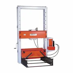 This electric roll-bed hydraulic press features a roll frame design and delivers 100 tons of force. It operates on 460V AC power. Typical applications include straightening, bending, and pressing metal components in industrial maintenance and fabrication settings.
